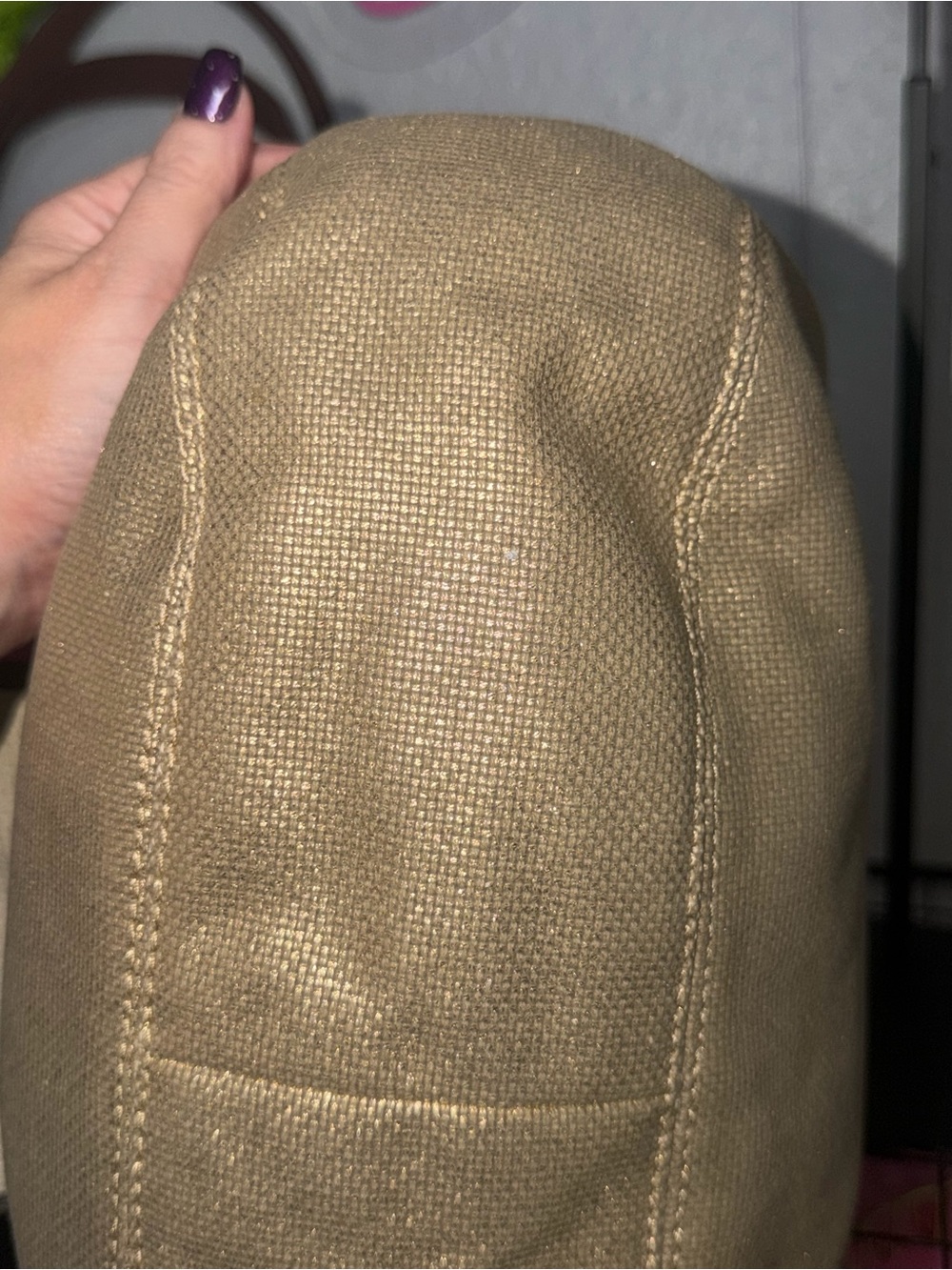 Michael Michael Kors Gold Metallic Canvas Hobo Bag Brown Whipstitch Leather Trim - Picture 9 of 14